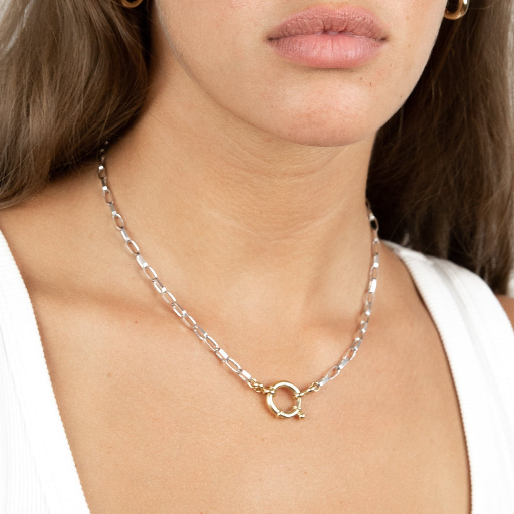 half silver half gold necklace / silver chain with gold details / gold and silver jewelry together 