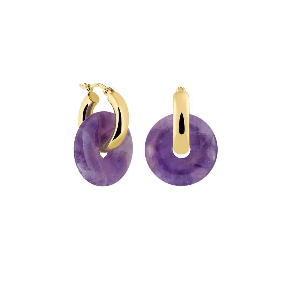 amethyst earrings made of recycled 925 Sterling silver and 18k gold plated from sustainable fine jewelry company LLR Studios