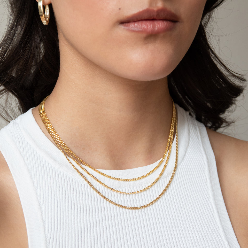 gold chain perfect for layering from llr studios, a sustainable fine jewelry company from Hamburg. made in germany.
