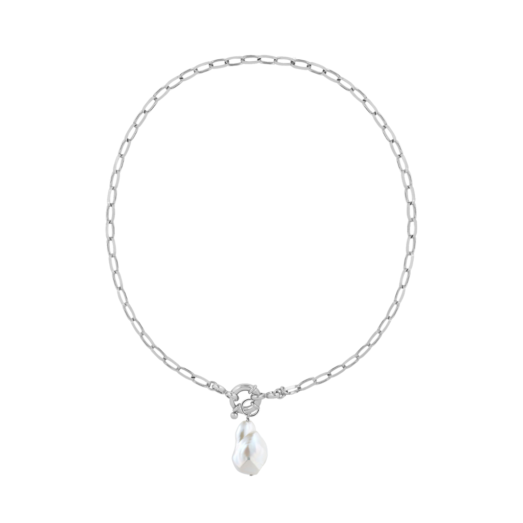 chunky chain necklace sterling silver with baroque pearl pendant llr studios