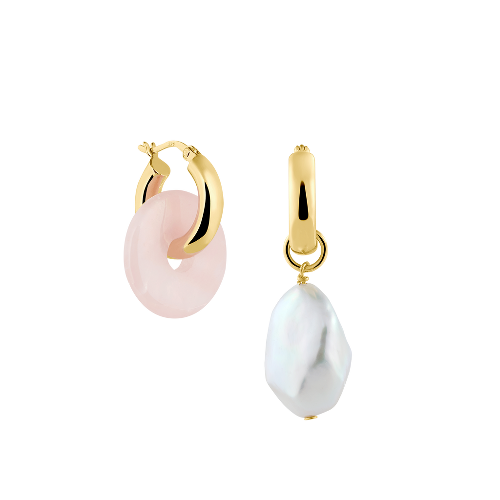 rosenquarz und echte perlen ohrringe 