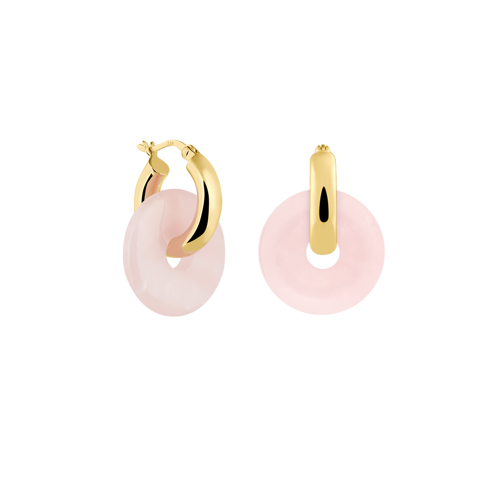 goldene Kreolen rosenquarz ohrringe - gold rose quartz earrings