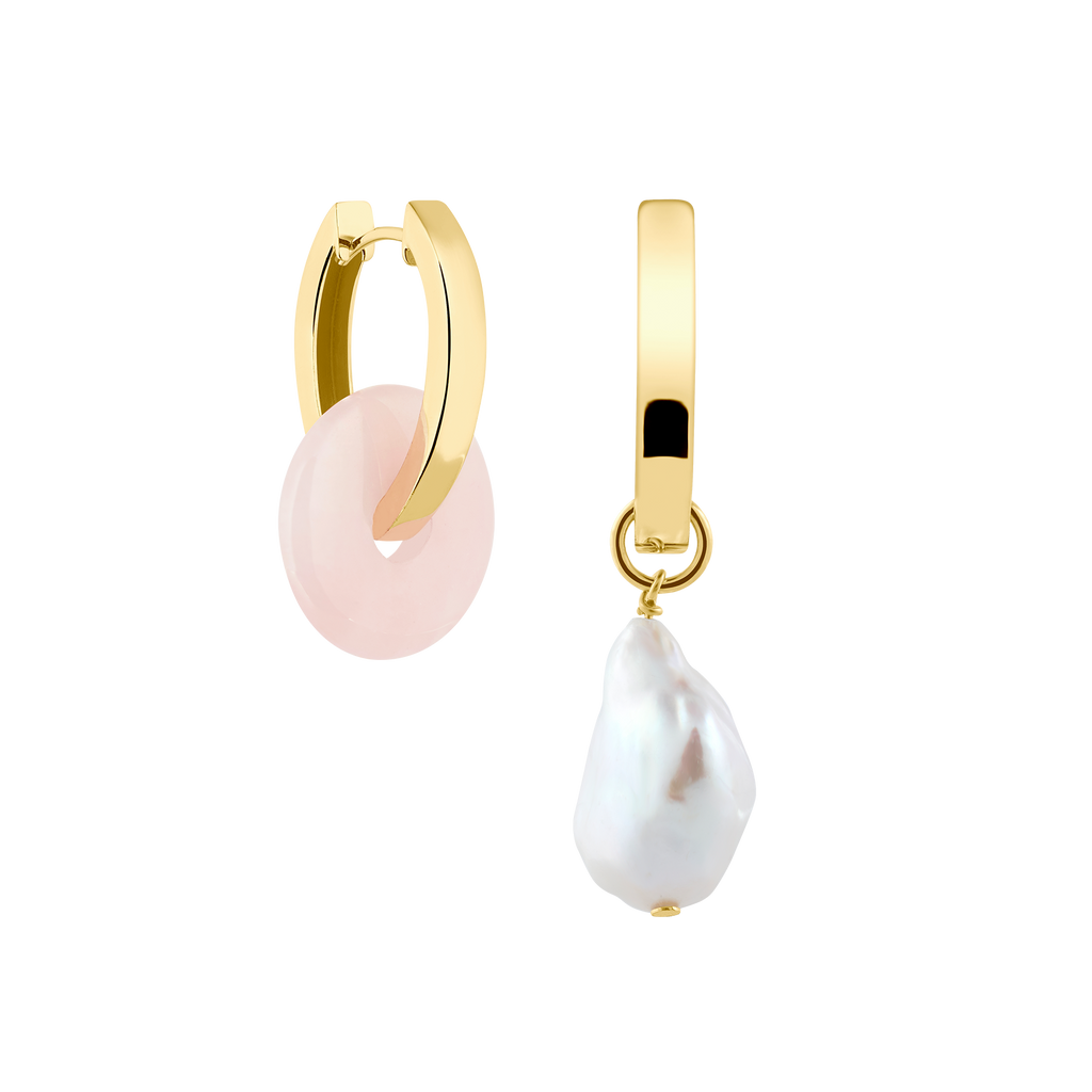 rosenquarz ohrringe mit perlen