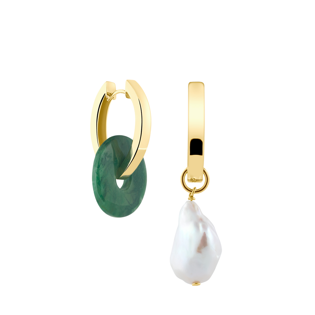 ovale Kreolen mit Edelstein und Perlenanhänger für Ohrring von LLR Studios, eine Hamburger Schmuckmarke