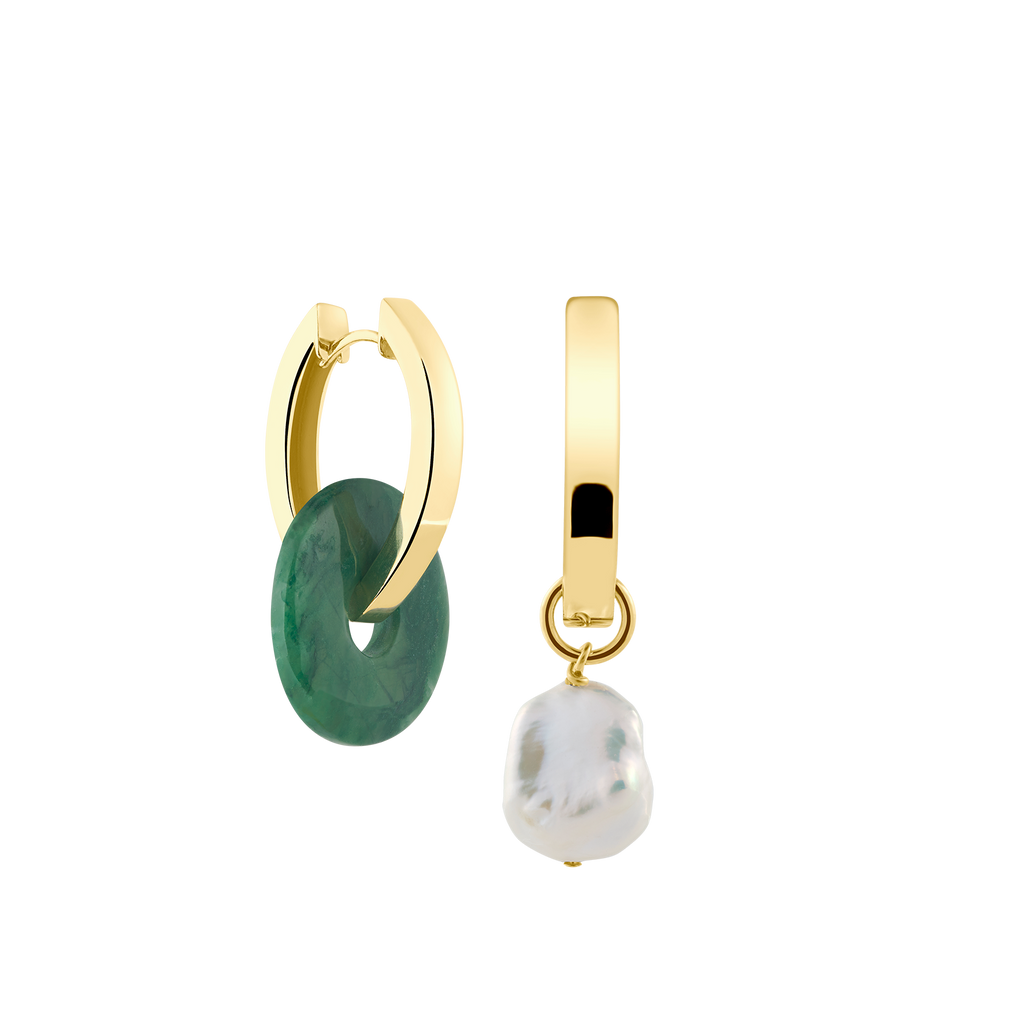 oval shaped gold hoop earrings with green gemstone pendants unique real natural gemstone jewelry