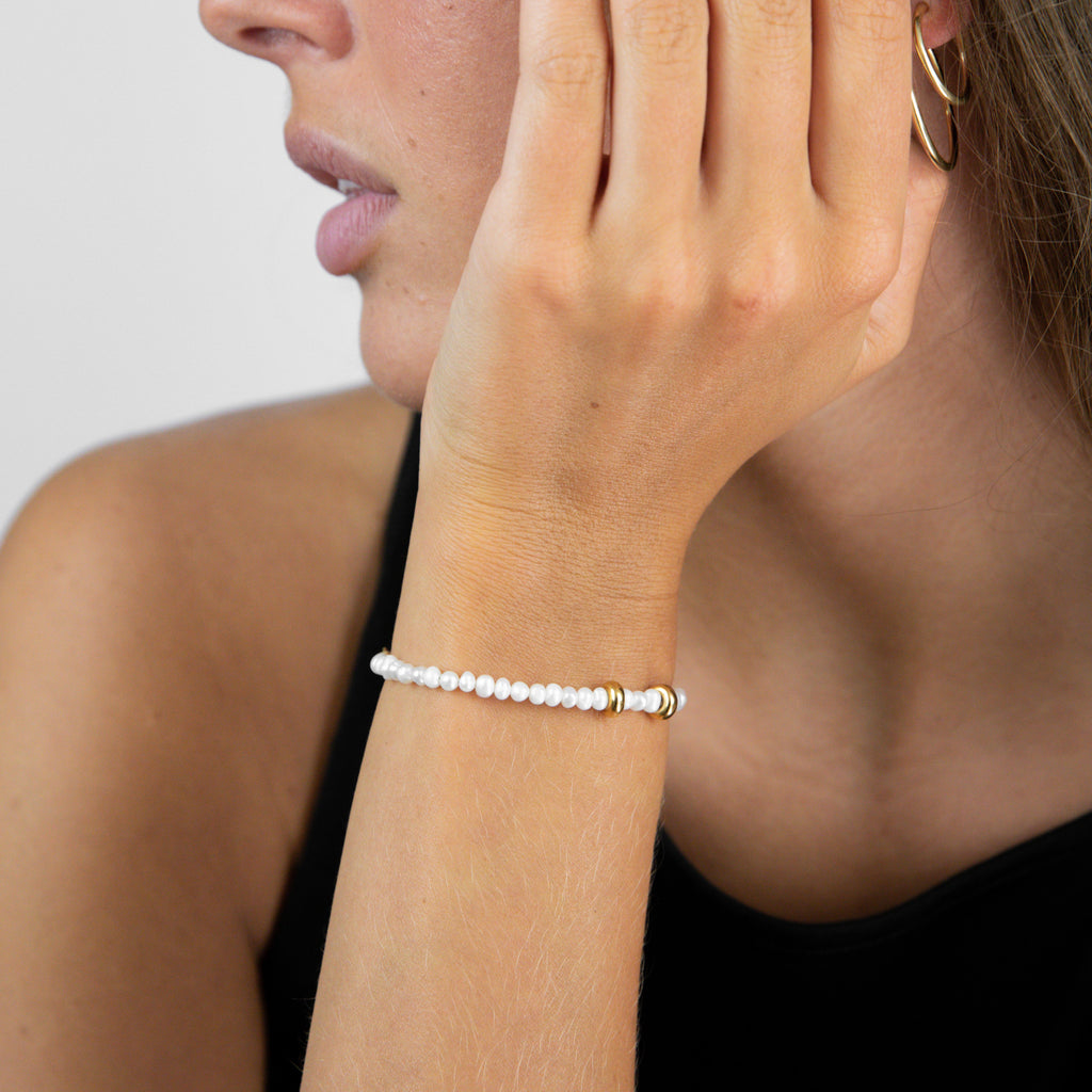 dainty pearl bracelet with gold accents | unique pearl bracelet | real freshwater pearl jewelry