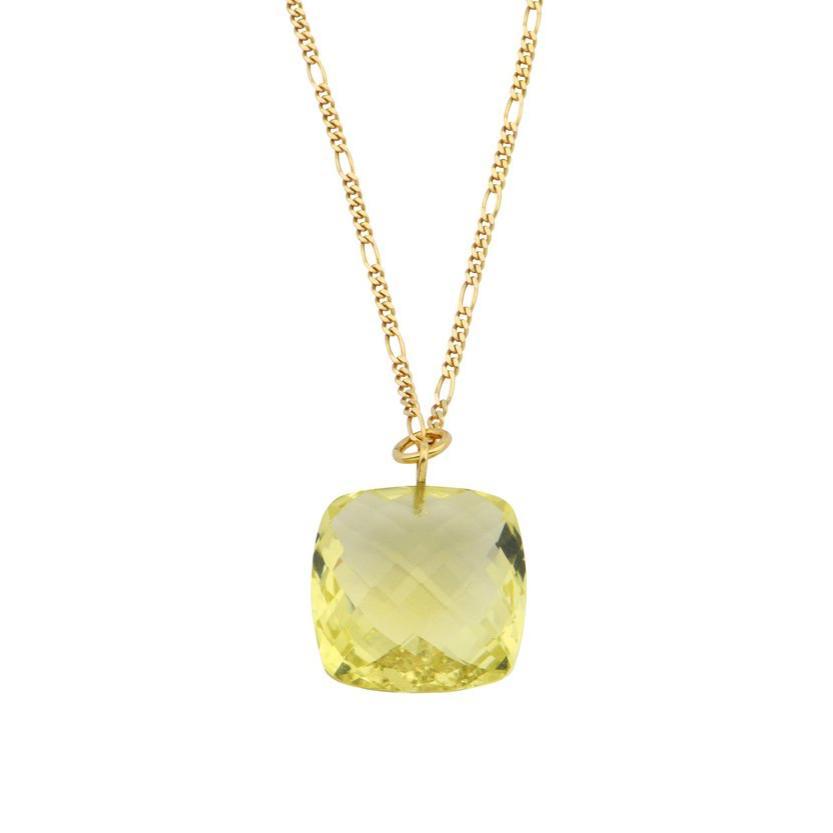 citrine / lemon quarz 14k gold pendant on a figaro chain
