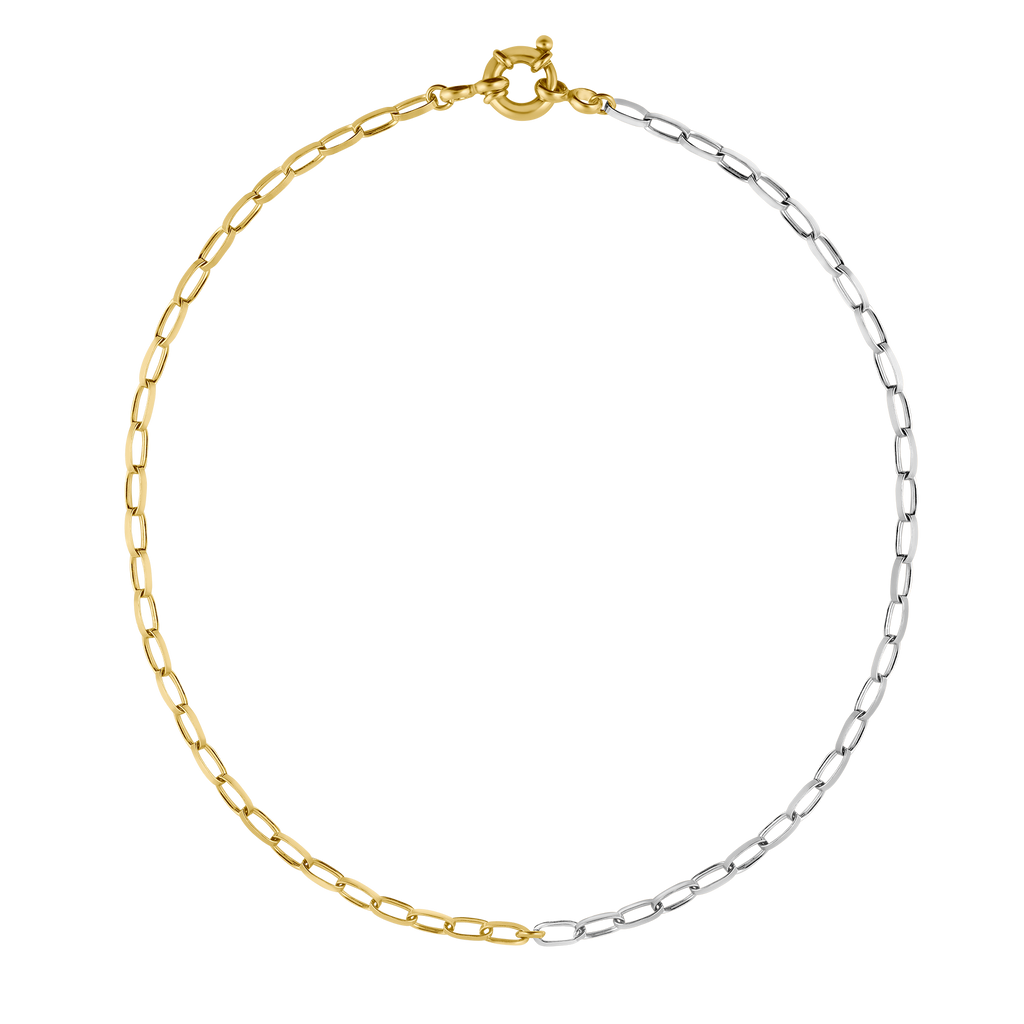 half gold half silver necklace made of recycled 925 sterling silver and 18k gold plated | halb silber halb gold kette 