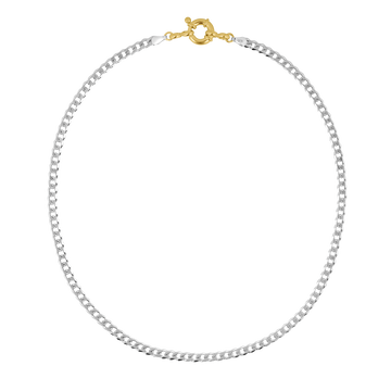 chunky silver link chain with gold statement closure | mixing gold and silver jewelry together : the bicolor collection by sustainable jewelry brand LLR Studios