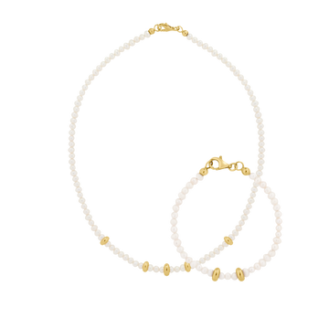 matching freshwater pearl necklace and bracelet with gold accents - modern pearl jewelry handgefertigt in Deutschland