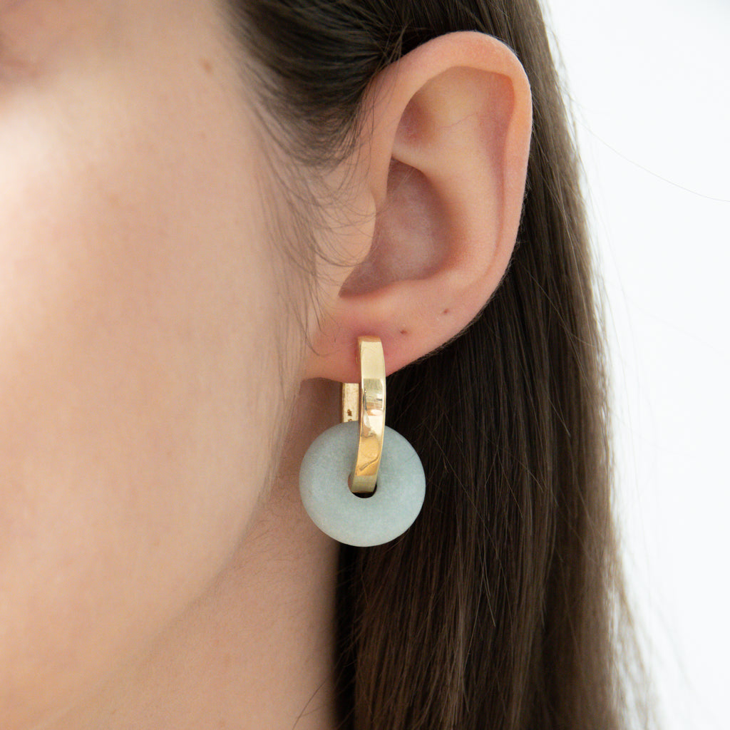 oval shaped hoop earrings with amazonith gemstone pendants - Schmuck aus natürlichen Edelsteinen