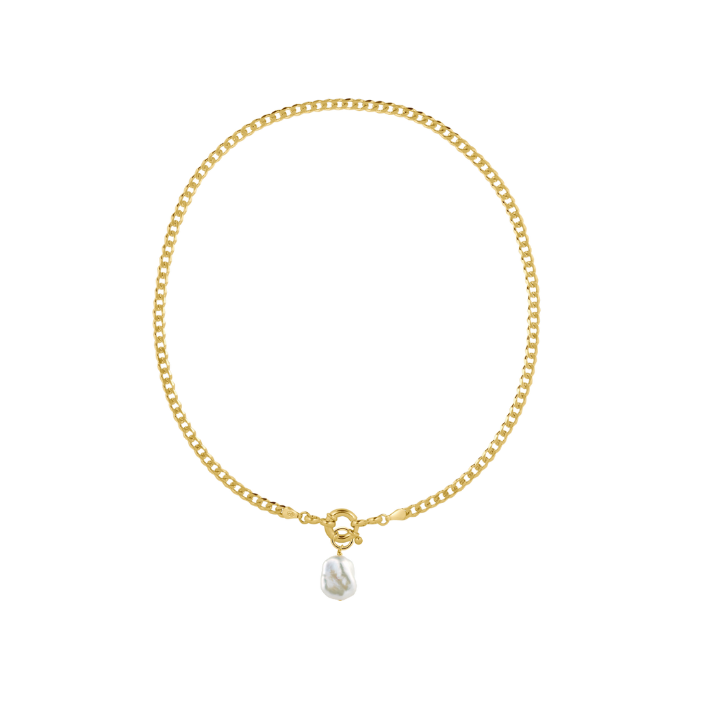 chunky gold chain with statement closure and real freshwater pearl pendant