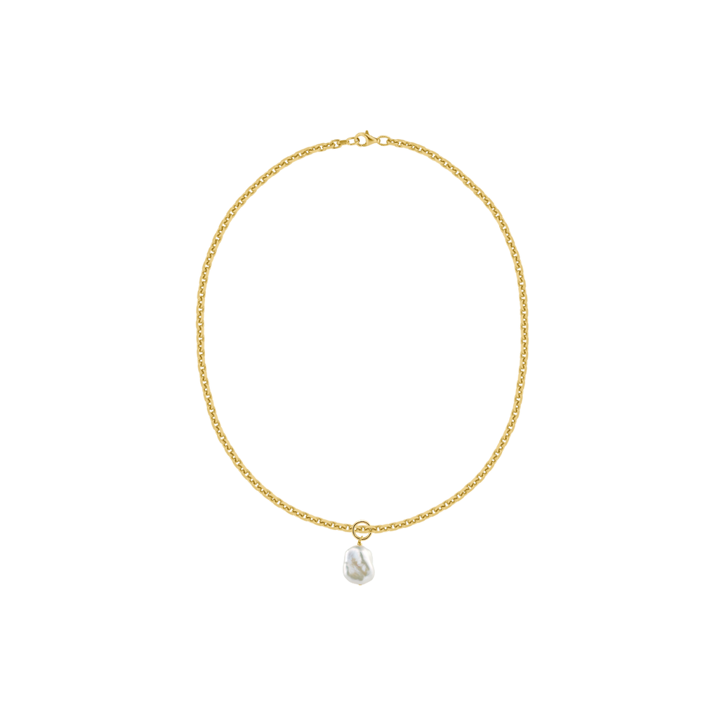 big cable chain necklace with real freshwater pearl pendant handmade in Germany LLR Studios