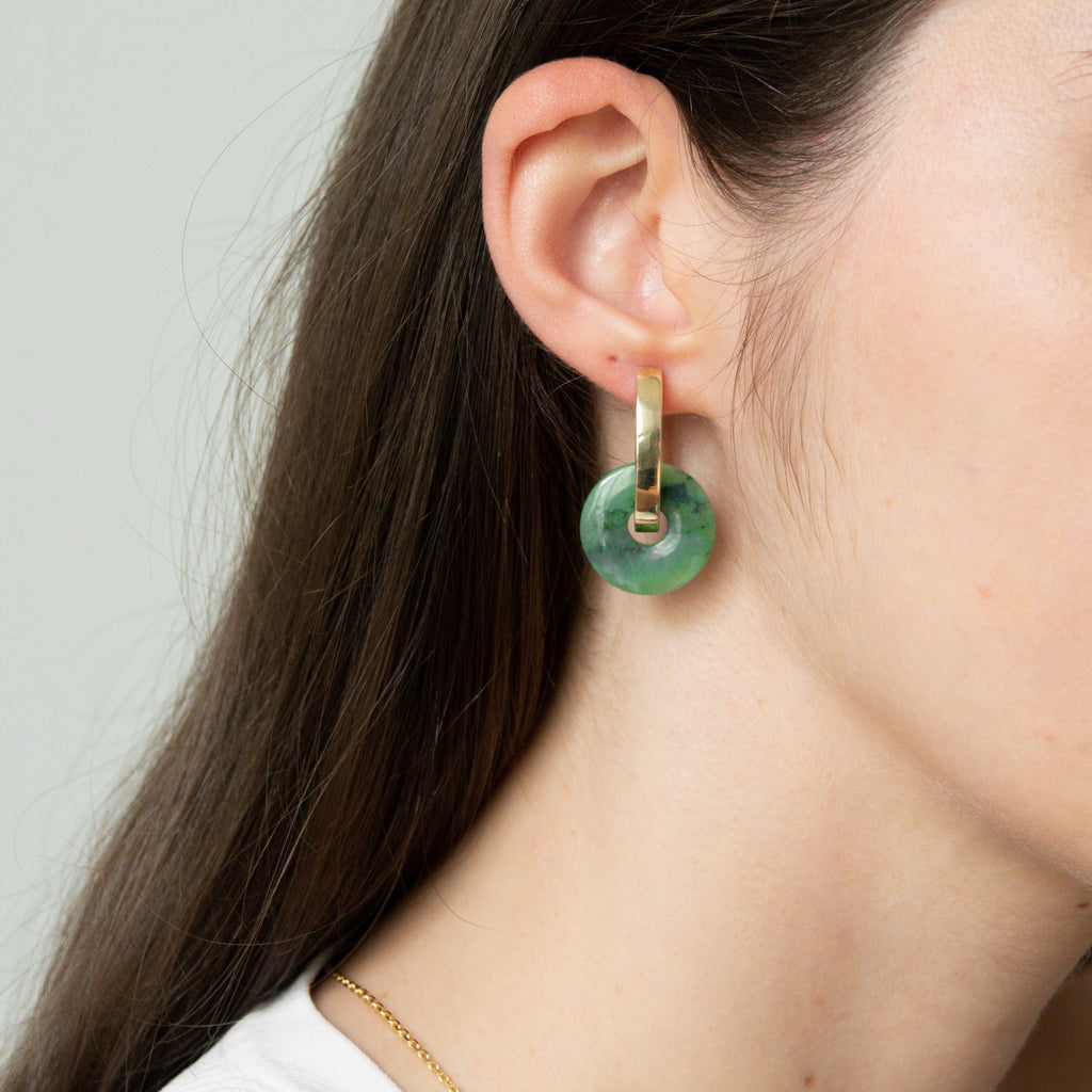 real natural gemstone jewelry- round prase gemstone pendant for hoop earrings - natürlicher Edelstein Schmuck 