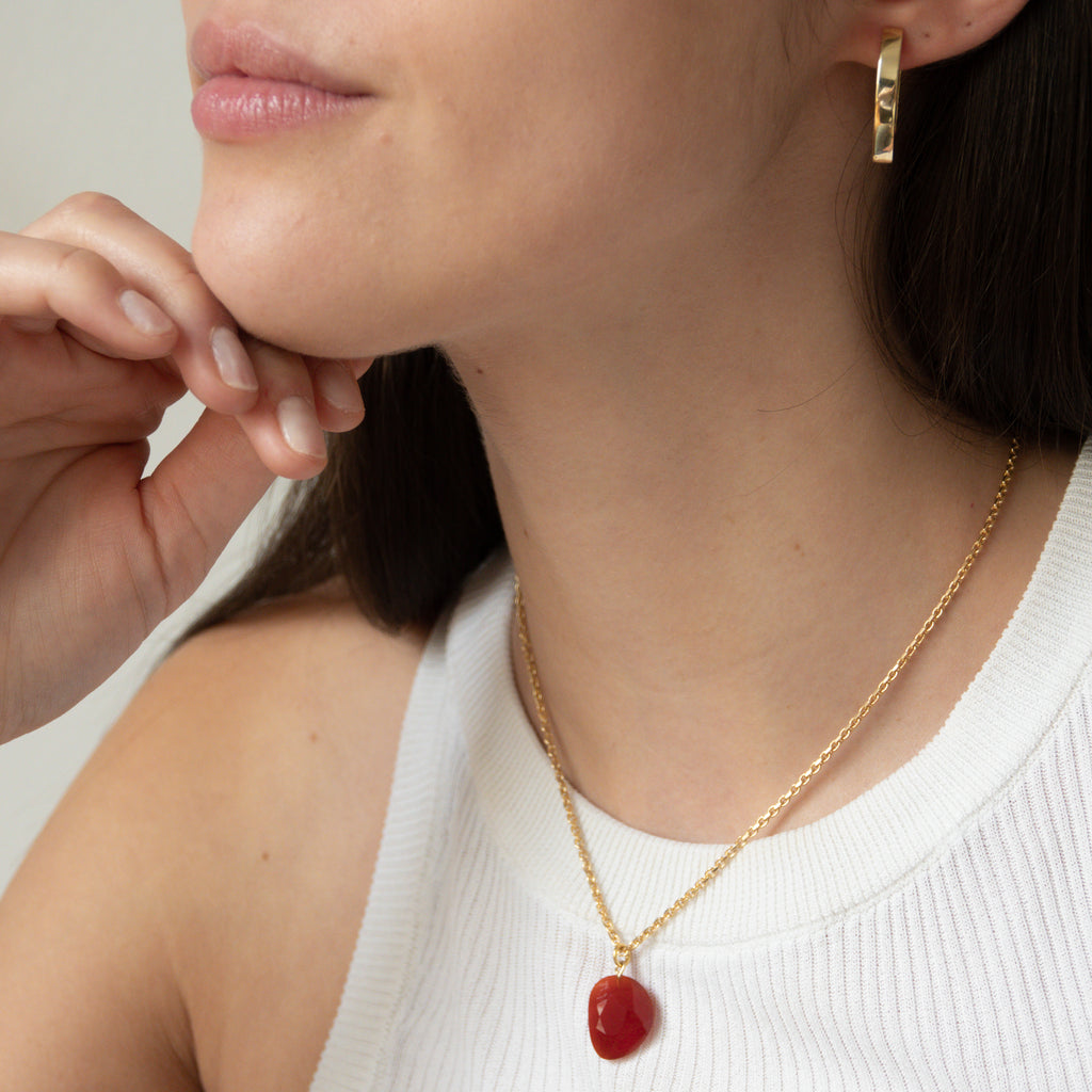 14k gold gliederkette mit 14k Gold Karneol Anhänger handgefertigt in Deutschland