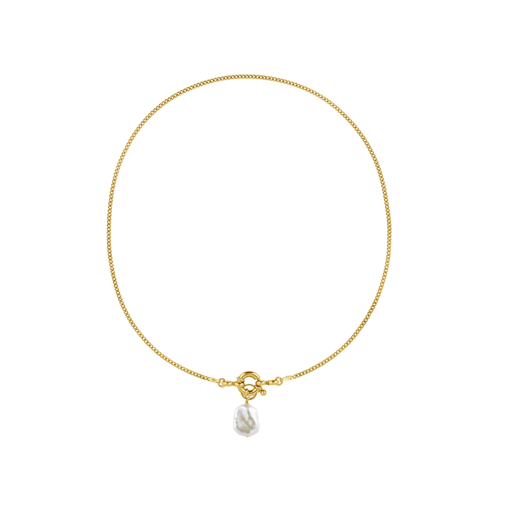 classic link chain with spring ring closure and real freshwater pearl pendant
