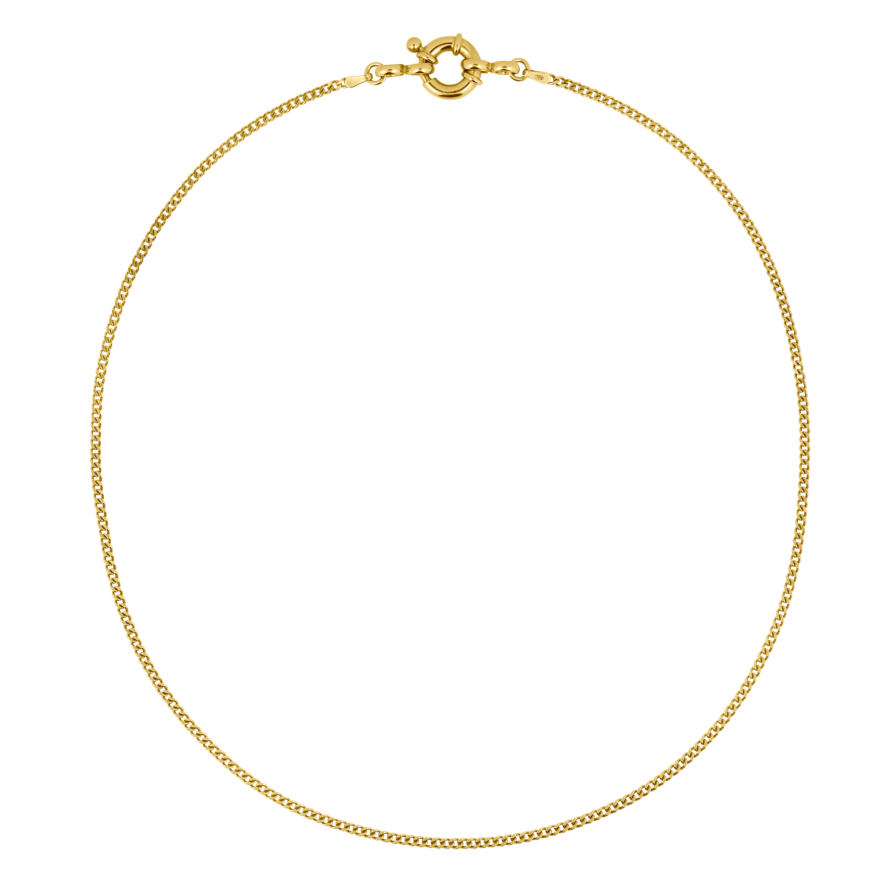 the statement spring ring closure adds a unique twist to an otherwise simple gold chain necklace 