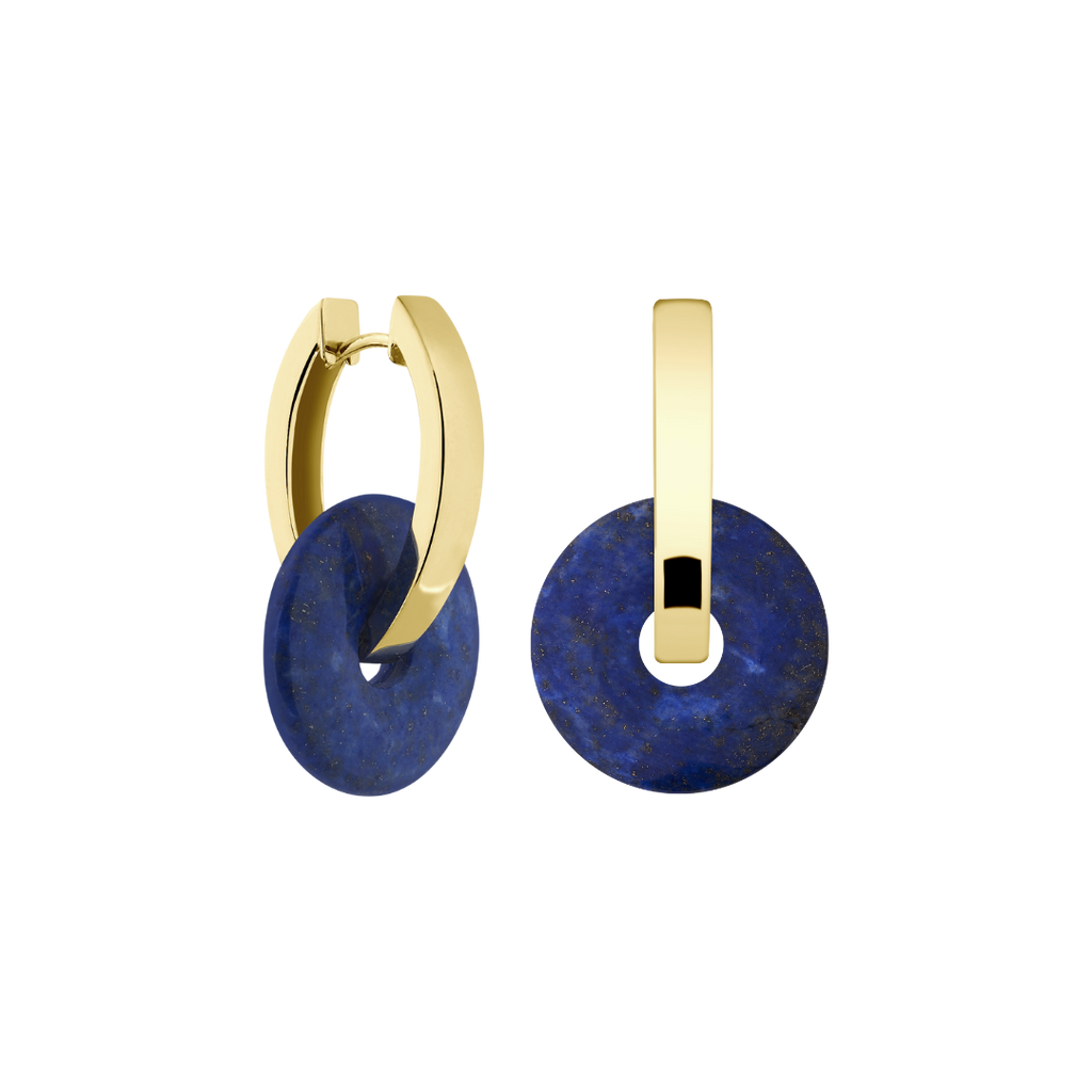blue gemstone earrings | blue lapis round pendants on oval shaped hoops