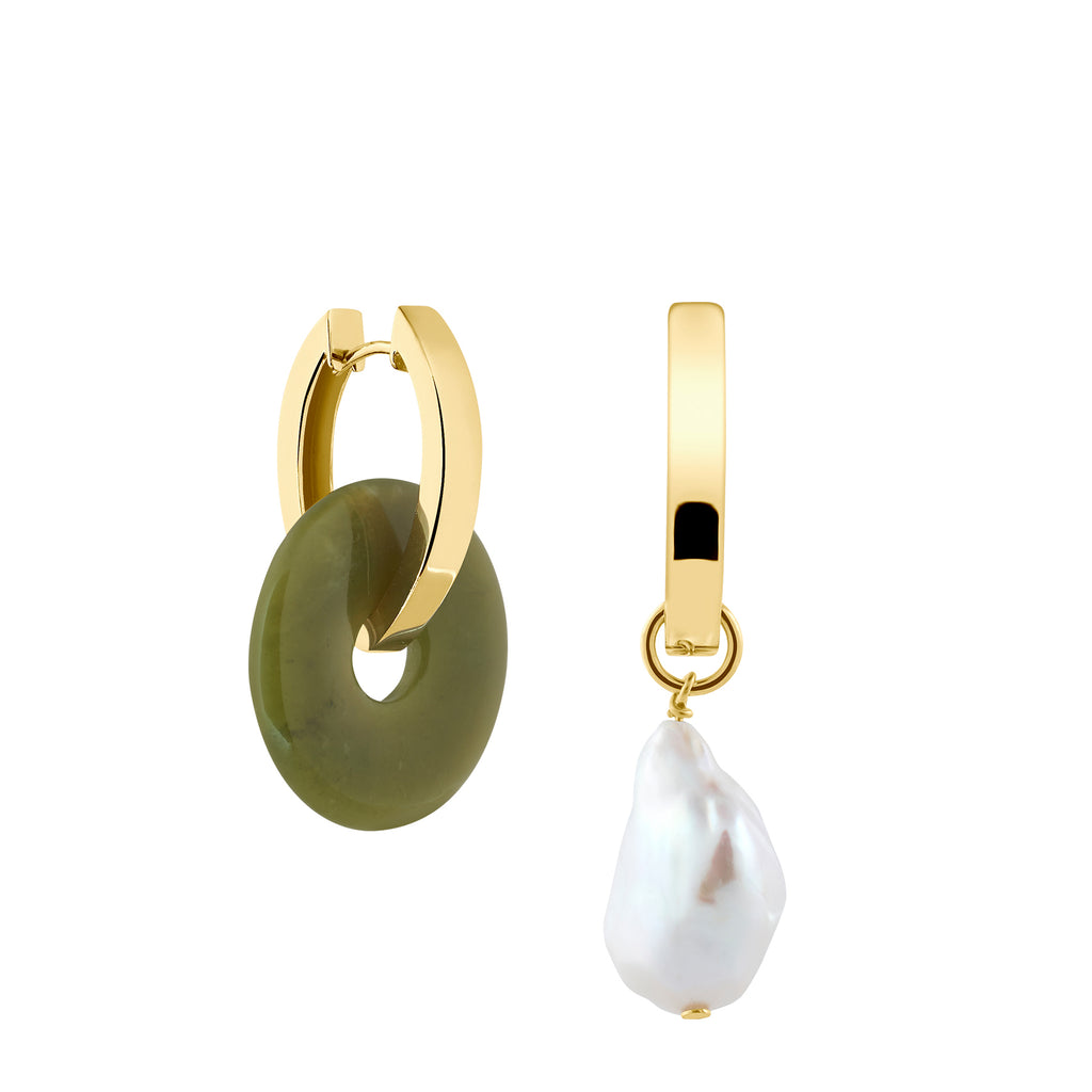 llr studios's jade earring pendant with a baroque pearl pendant on oval hoops