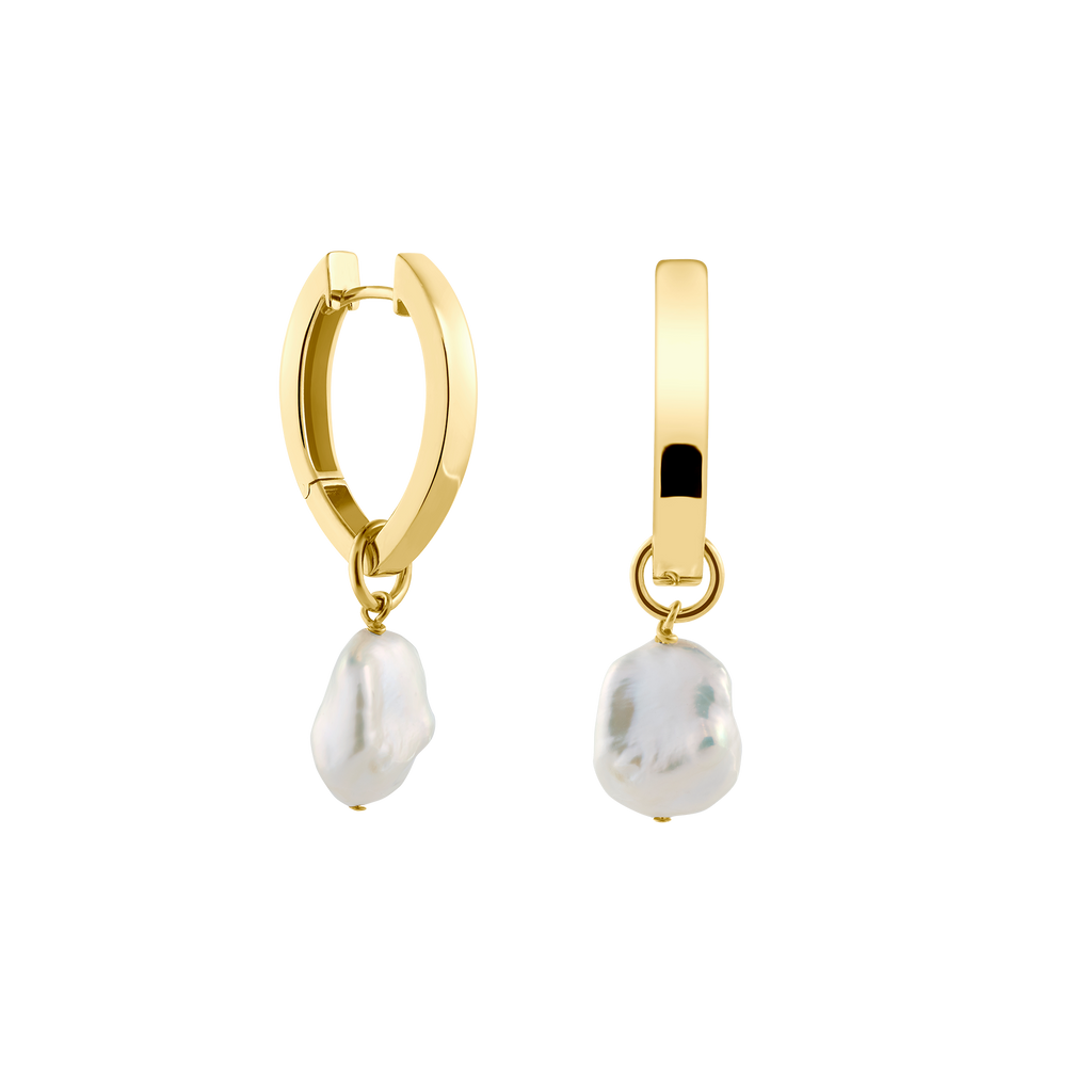 ovale Ohrringe / Kreolen mit Keshi Perlenanhänger 