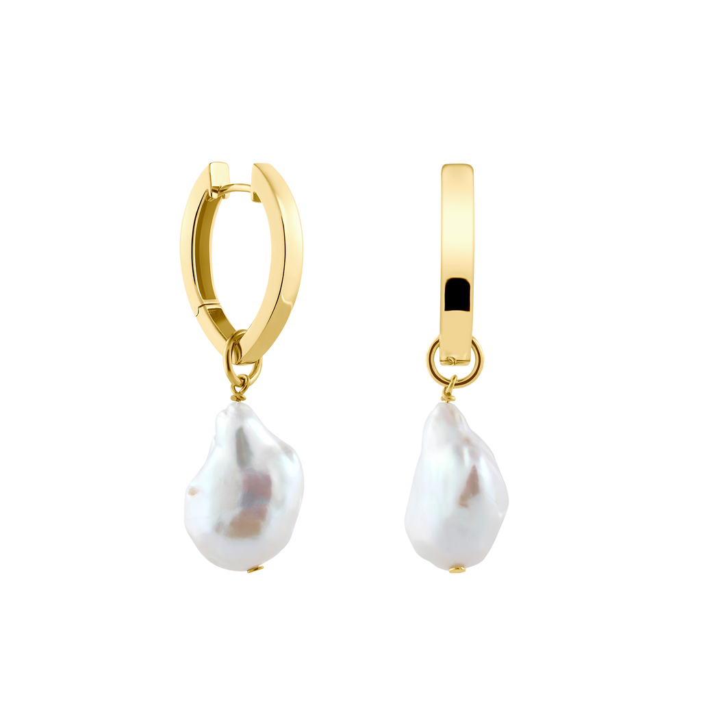 oval earrings with real freshwater pearl pendants, these baroque pearls are the perfect statement piece