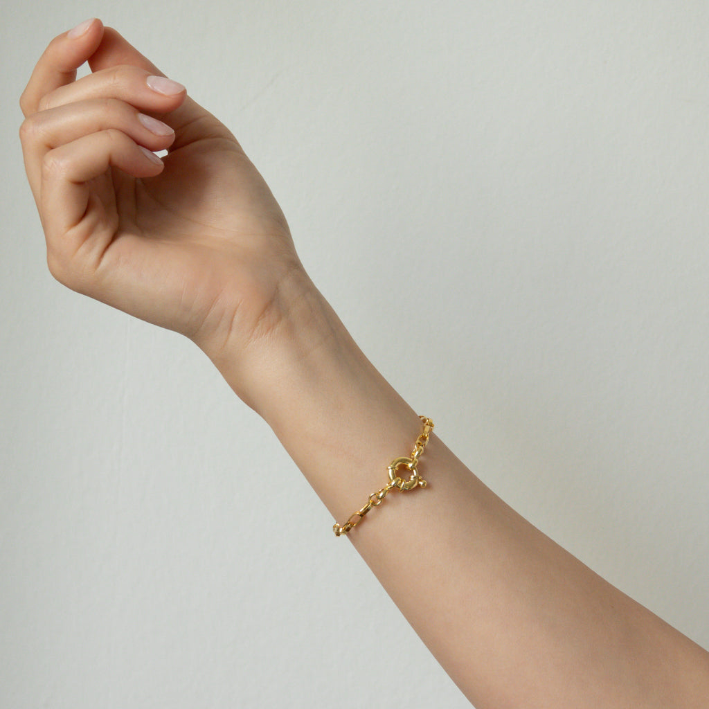 gold link bracelet with bolt ring closure - goldenes Gliederarmband mit Federring verschluss