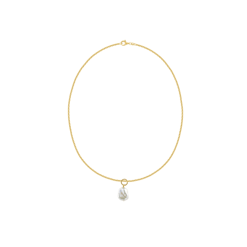 small cable chain with small keshi pearl pendant - goldene gliederkette mit keshi perlenanhänger