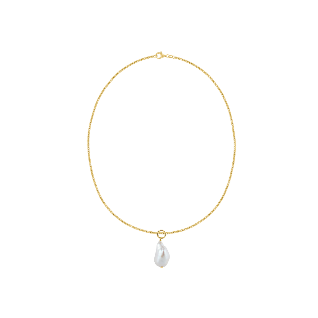 small cable link chain with big baroque freshwater pearl pendant - gliederekette mit großem Perlenanhänger