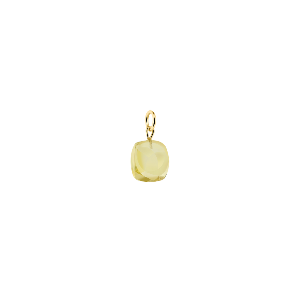small lemon quartz / citrine quartz pendant for necklaces made of recycled 14k gold. this pale yellow gemstone is perfect for any gold chain.